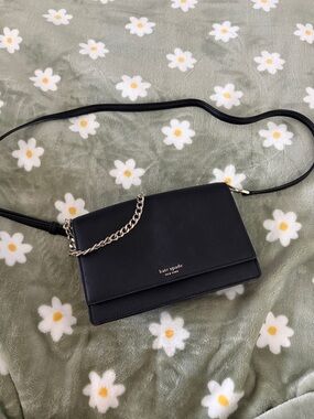 kate spade Black Leather Crossbody with Chain Accent